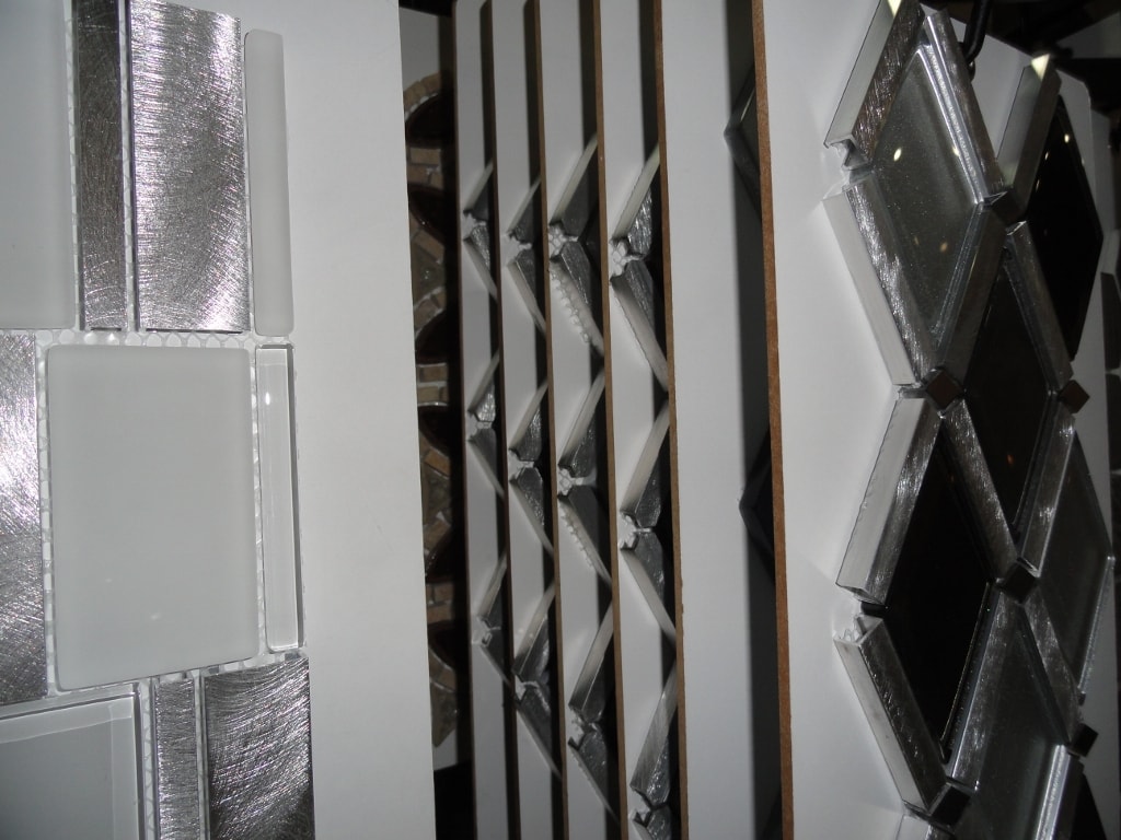 Silver and white glass mosaic tile panels
