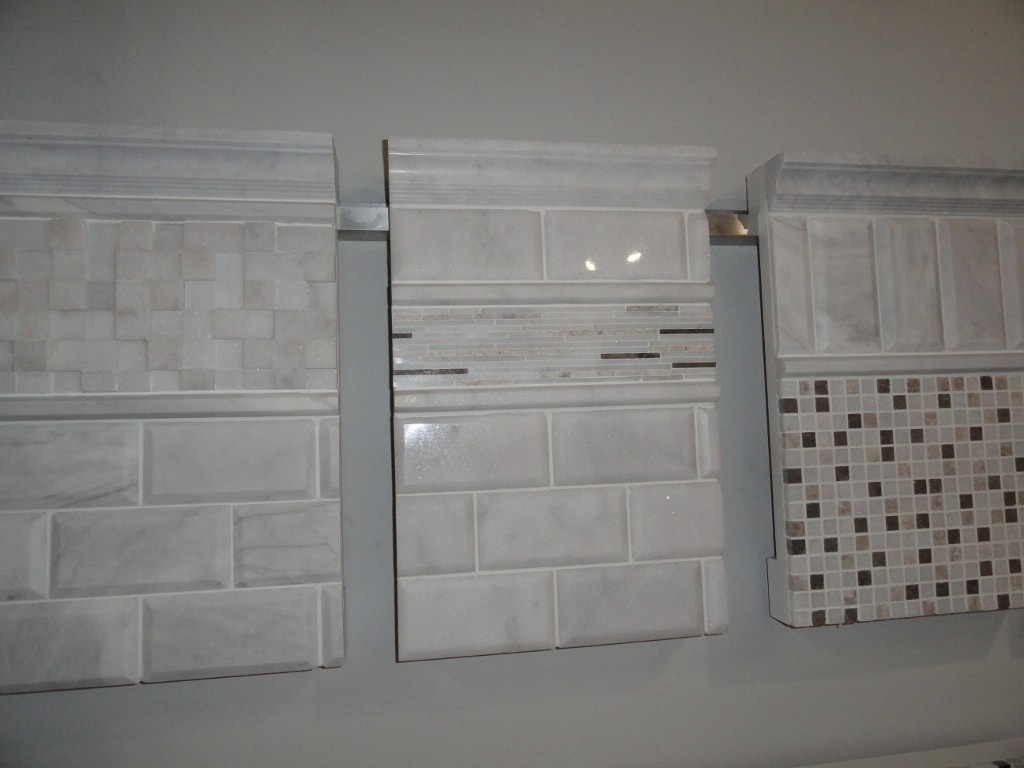 White marble subway and mosaic tile samples