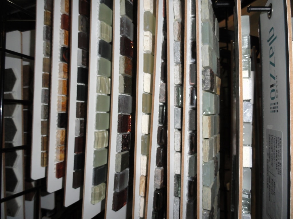 Glazzio mosaic tile sample rack with multiple color options