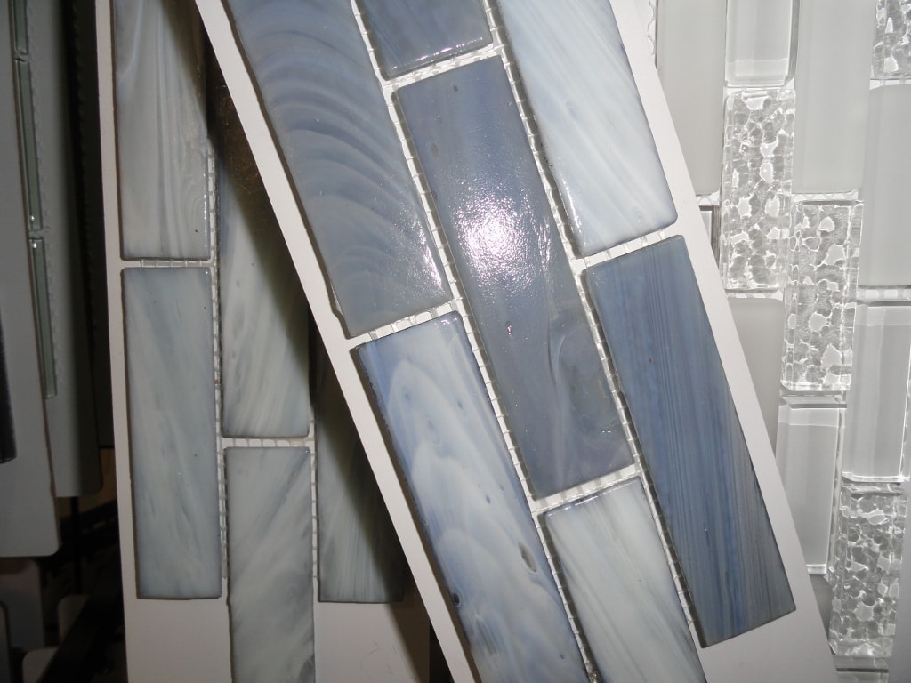 Glass tile samples in showroom display